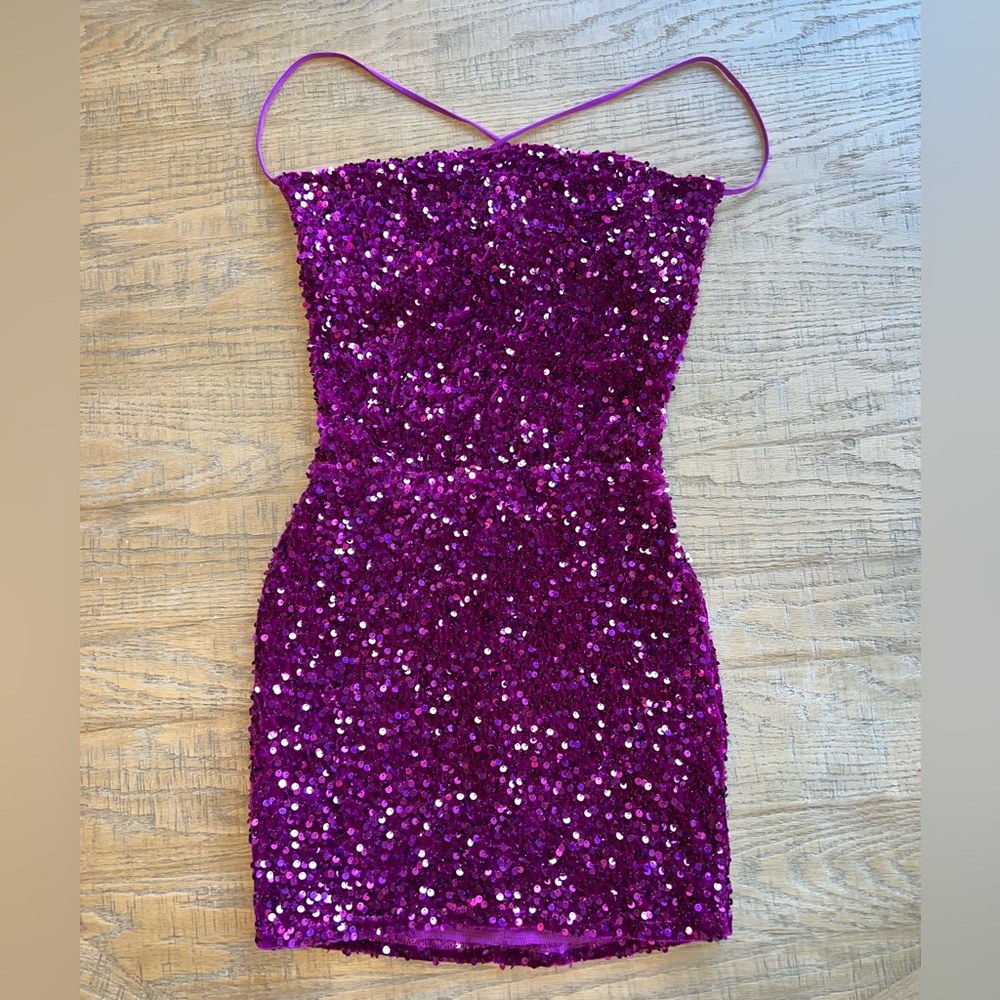 Lucy in the Sky Ivy Cow Sequin Dress in Purple